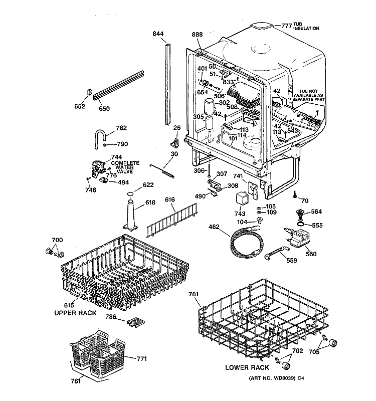 BODY PARTS Diagram and Parts List for GSD4124Z04BB  General Electric Dishwasher