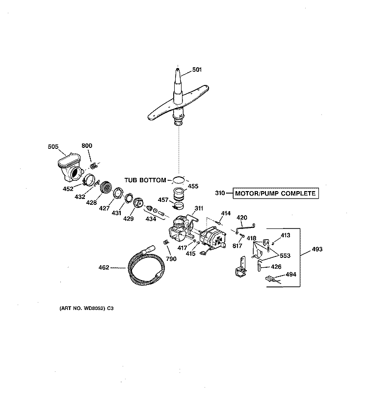 MOTOR - PUMP MECHANISM Diagram and Parts List for GSD4310Z04AA  General Electric Dishwasher