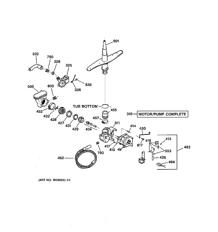 MOTOR - PUMP MECHANISM Diagram and Parts List for GSD4315Z04AA  General Electric Dishwasher