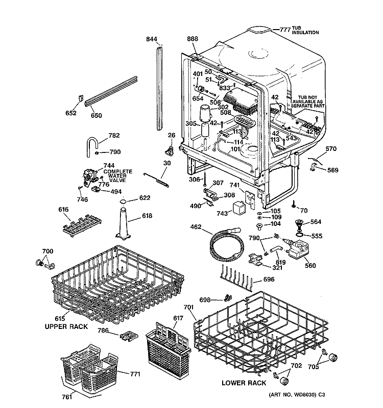 BODY PARTS Diagram and Parts List for GSD4610Z04AA  General Electric Dishwasher