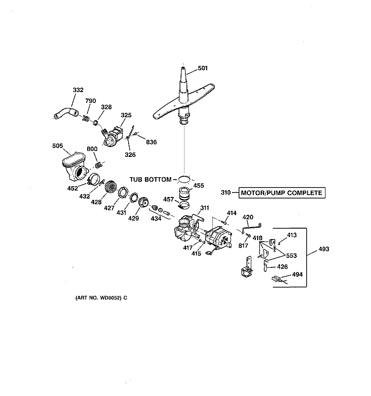 MOTOR - PUMP MECHANISM Diagram and Parts List for GSD4610Z04AA  General Electric Dishwasher