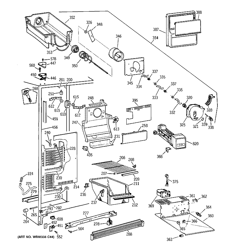 FREEZER SECTION Diagram and Parts List for TFT25JWBBWW  General Electric Refrigerator