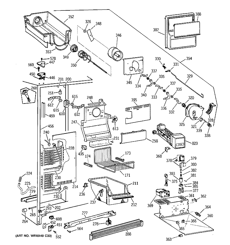 FREEZER SECTION Diagram and Parts List for TFT25PRBBWW  General Electric Refrigerator