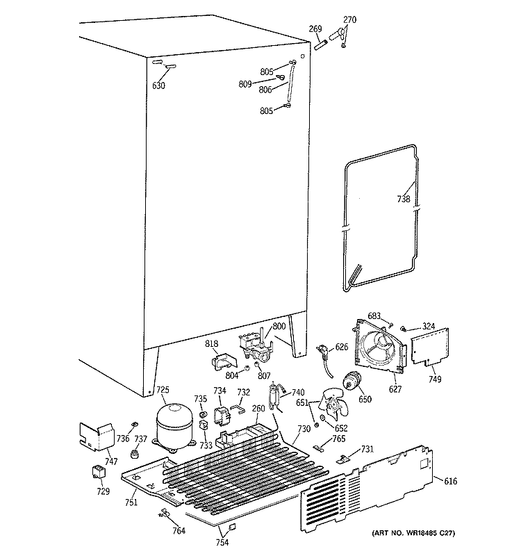 UNIT PARTS Diagram and Parts List for TFT25PRBBWW  General Electric Refrigerator