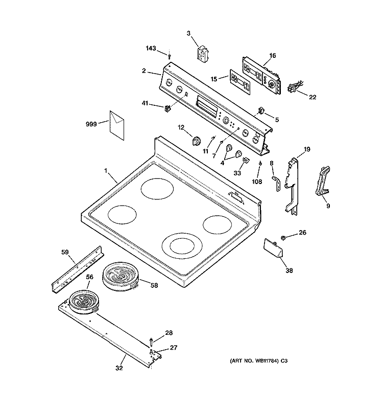 CONTROL PANEL & COOKTOP Diagram and Parts List for JBP78BY5  General Electric Range