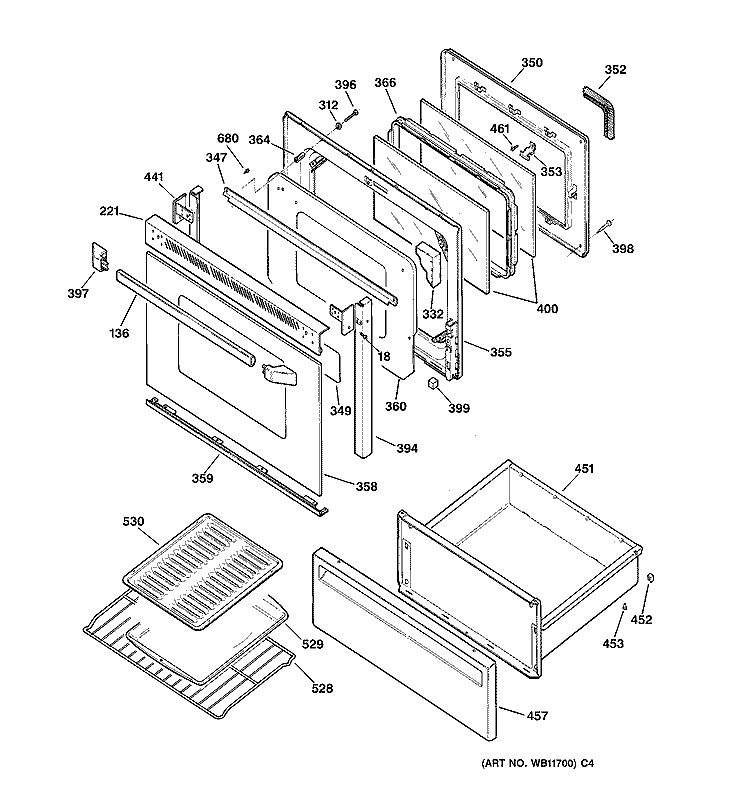 DOOR & DRAWER PARTS Diagram and Parts List for JBP78BY5  General Electric Range