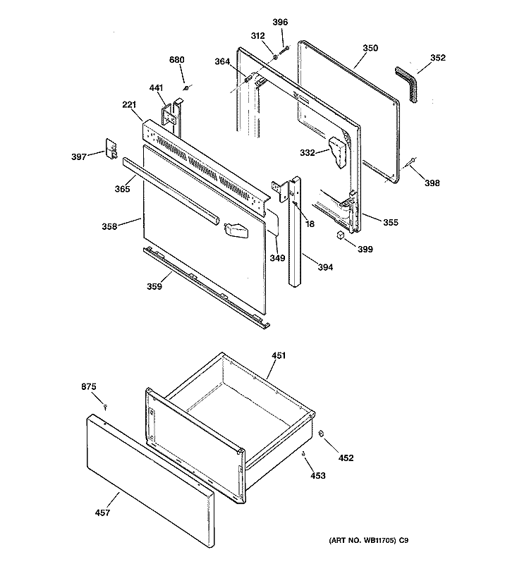 DOOR PARTS Diagram and Parts List for JBP60BB1WH  General Electric Range