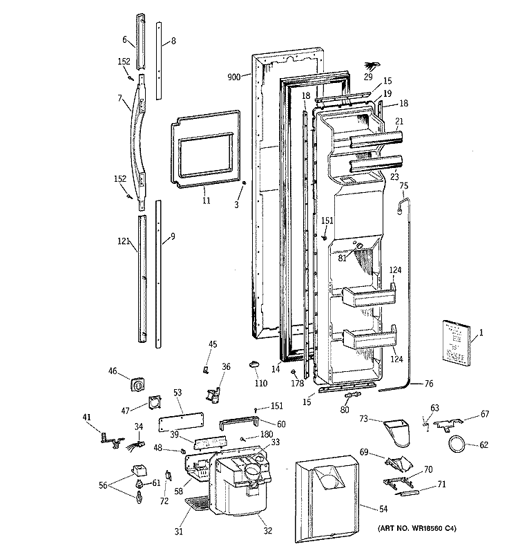 FREEZER DOOR Diagram and Parts List for TFT27PRBBAA  General Electric Refrigerator