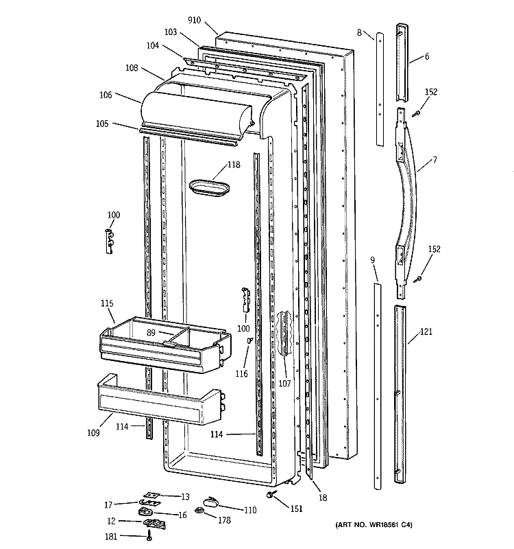 FRESH FOOD DOOR Diagram and Parts List for TFT27PRBBAA  General Electric Refrigerator