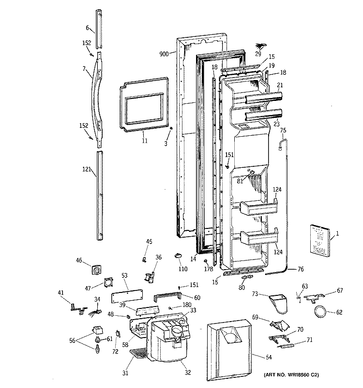 FREEZER DOOR Diagram and Parts List for TFX27ZPBABB  General Electric Refrigerator