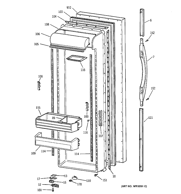 FRESH FOOD DOOR Diagram and Parts List for TFX27ZPBABB  General Electric Refrigerator