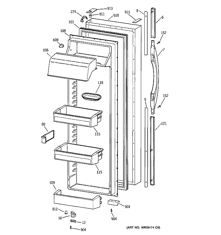 FRESH FOOD DOOR Diagram and Parts List for TFT30PRBBWW  General Electric Refrigerator