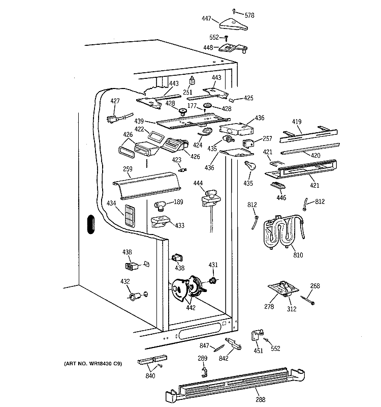 FRESH FOOD SECTION Diagram and Parts List for TFT30PRBBWW  General Electric Refrigerator