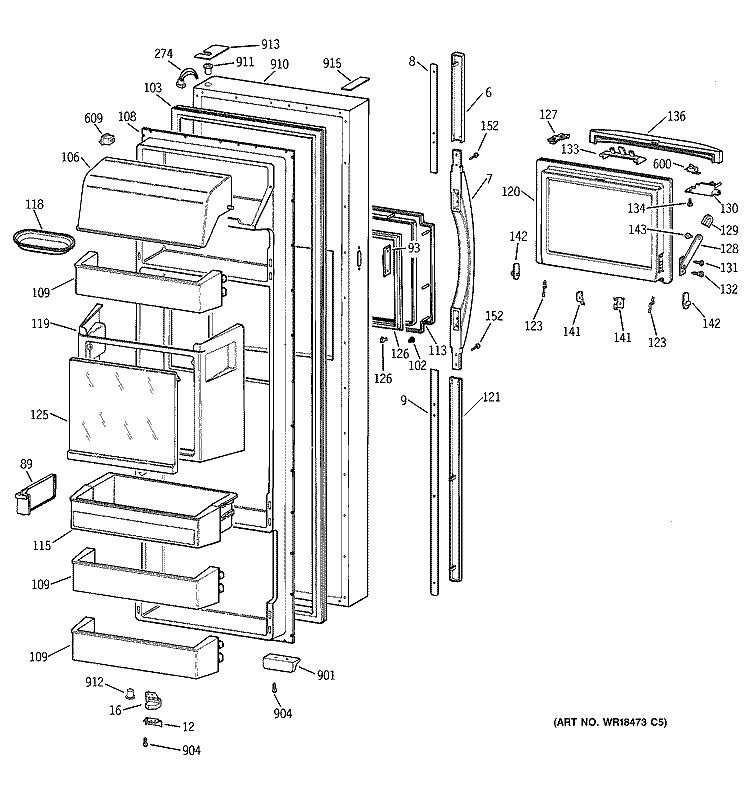 FRESH FOOD DOOR Diagram and Parts List for TFJ28PFBBWW  General Electric Refrigerator