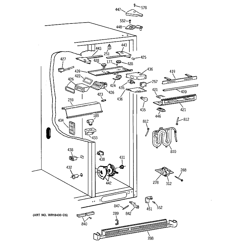 FRESH FOOD SECTION Diagram and Parts List for TFT28PFBBWW  General Electric Refrigerator