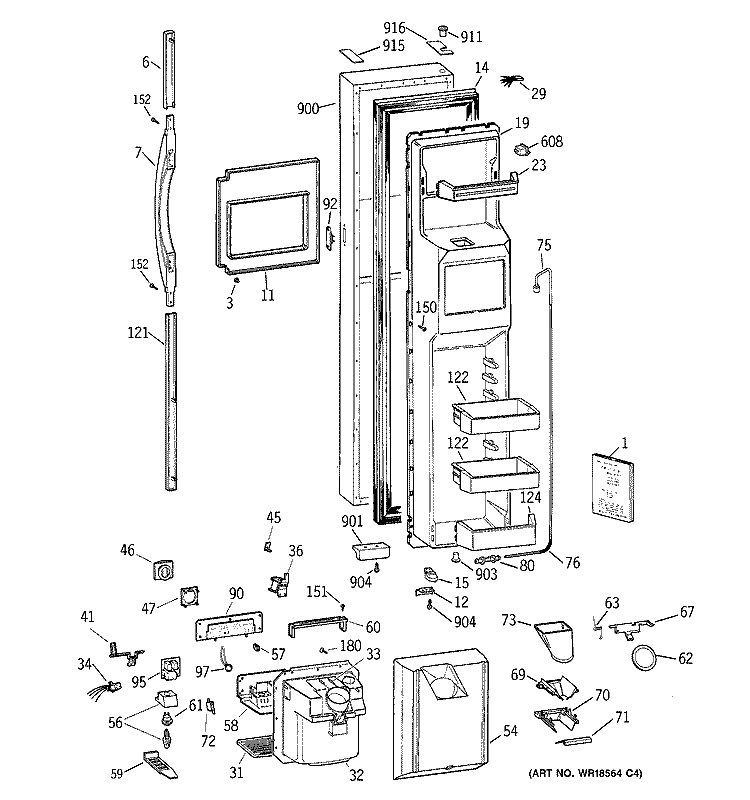 FREEZER DOOR Diagram and Parts List for TFK28ZFBBAA  General Electric Refrigerator