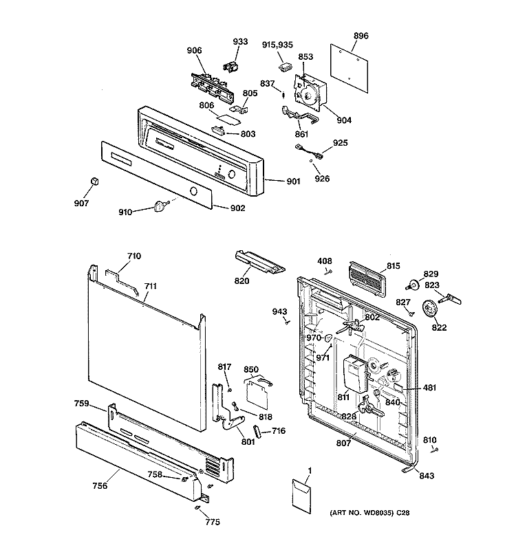 ESCUTCHEON & DOOR ASSEMBLY Diagram and Parts List for GSD3310C04AA  General Electric Dishwasher
