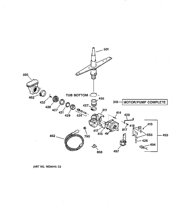 MOTOR - PUMP MECHANISM Diagram and Parts List for GSD3310C04AA  General Electric Dishwasher