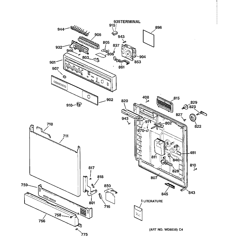 ESCUTCHEON & DOOR ASSEMBLY Diagram and Parts List for GSD3910C04AA  General Electric Dishwasher