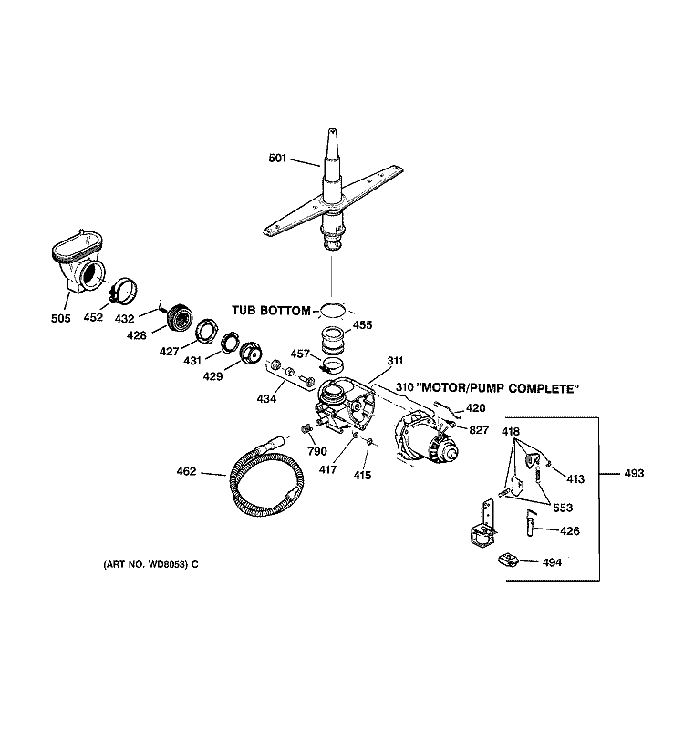 MOTOR - PUMP MECHANISM Diagram and Parts List for GSD3130C04WW  General Electric Dishwasher