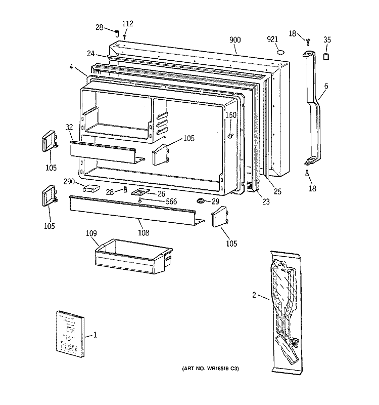 FREEZER DOOR Diagram and Parts List for TBX22MACARWW  General Electric Refrigerator