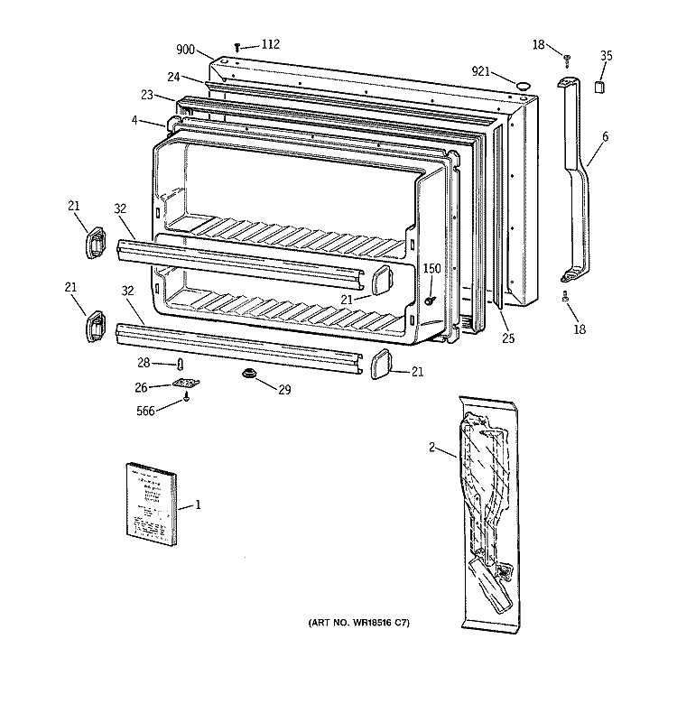 FREEZER DOOR Diagram and Parts List for TBX21DACARAA  General Electric Refrigerator