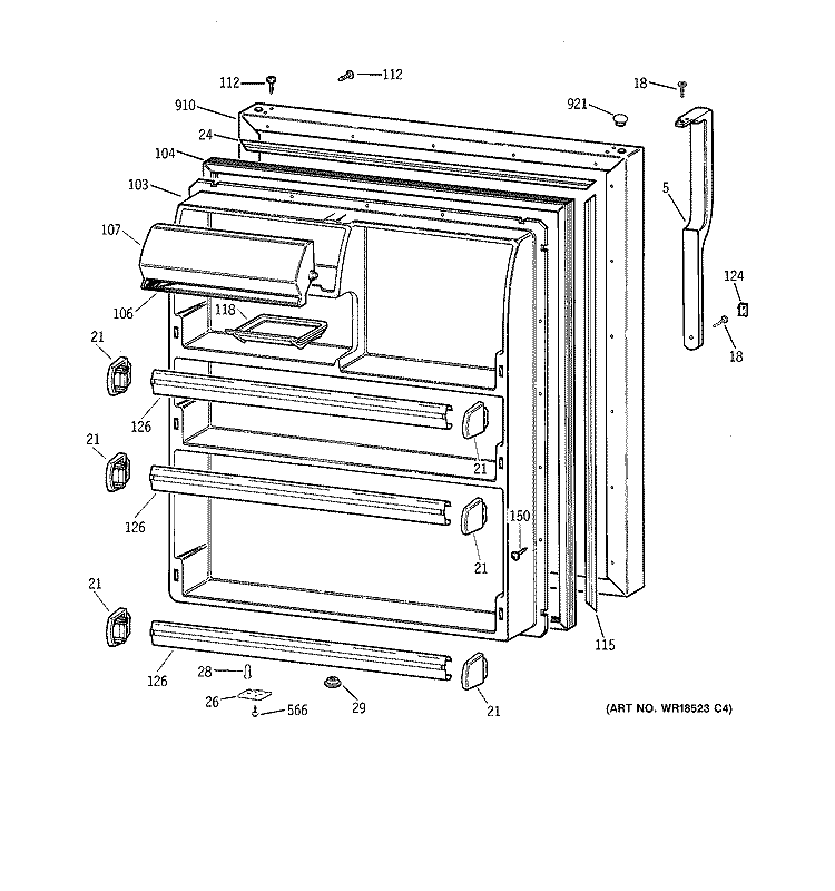 FRESH FOOD DOOR Diagram and Parts List for TBX21DACARAA  General Electric Refrigerator