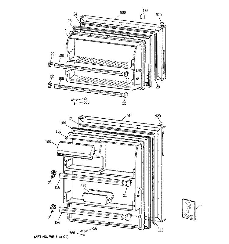 DOORS Diagram and Parts List for CTX16BYBHRAA  Hotpoint Refrigerator