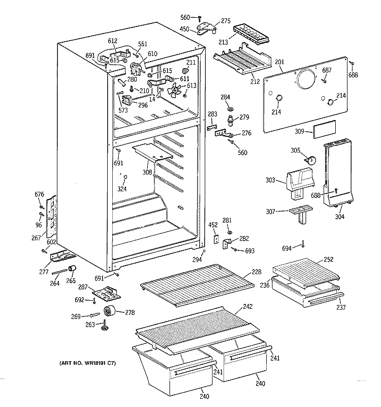 CABINET Diagram and Parts List for CTX14EYBHRWW  Hotpoint Refrigerator
