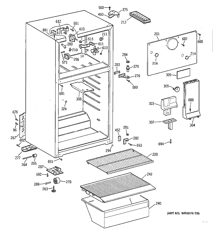 CABINET Diagram and Parts List for CTX14AYBHRAA  Hotpoint Refrigerator