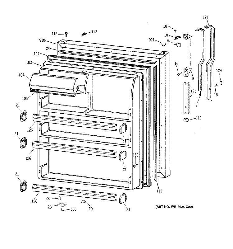 FRESH FOOD DOOR Diagram and Parts List for CTX21GACARAA  Hotpoint Refrigerator