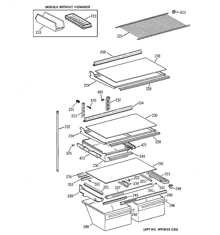 SHELVES Diagram and Parts List for CTX21GACARAA  Hotpoint Refrigerator