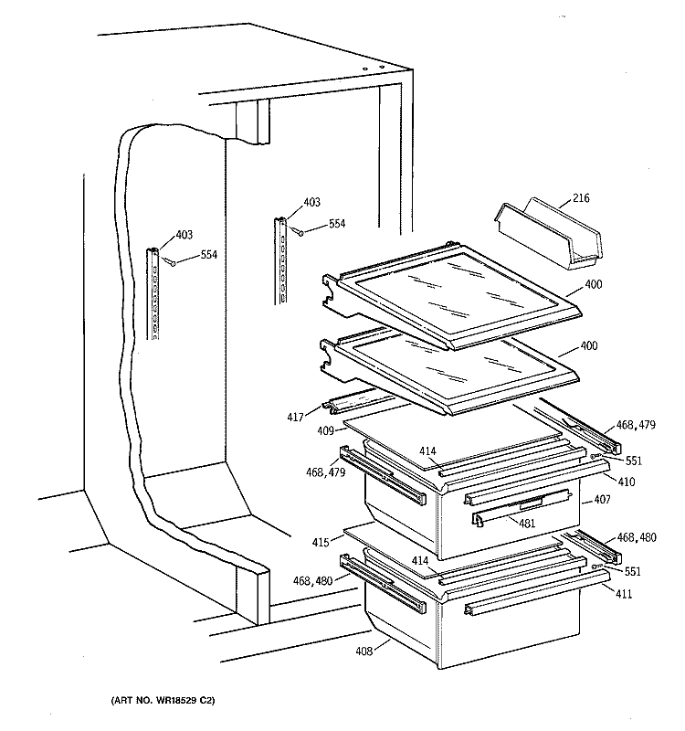 FRESH FOOD SHELVES Diagram and Parts List for CSX25MRCAWW  Hotpoint Refrigerator