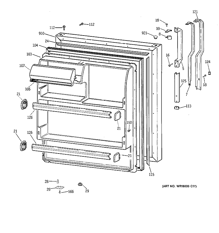 FRESH FOOD DOOR Diagram and Parts List for CTX18GACBRAA  Hotpoint Refrigerator