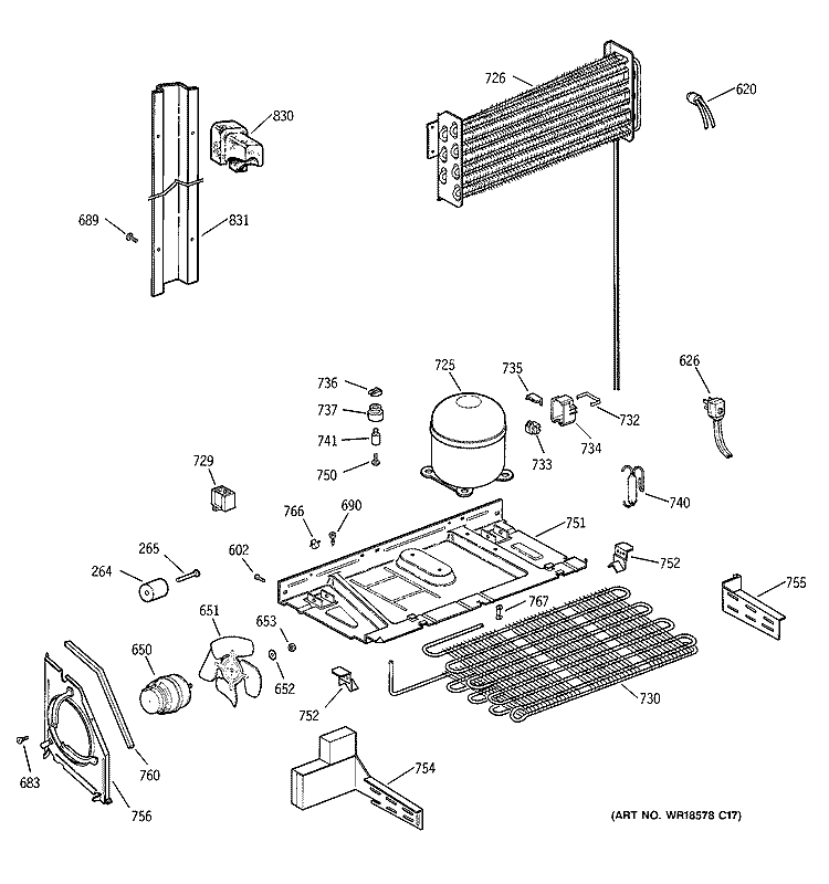 UNIT PARTS Diagram and Parts List for CTX18GACBRAA  Hotpoint Refrigerator