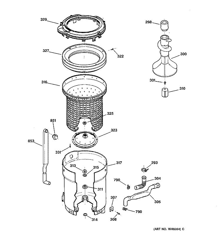 TUB, BASKET & AGITATOR Diagram and Parts List for VWSR3110W0AA  Hotpoint Washer