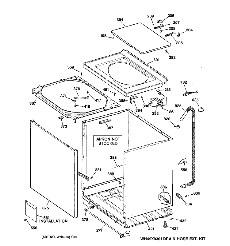 CABINET, COVER & FRONT PANEL Diagram and Parts List for VVSR1040V2WW  Hotpoint Washer