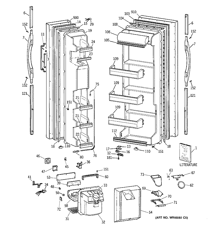 DOORS Diagram and Parts List for MSK22GRBBAD  General Electric Refrigerator