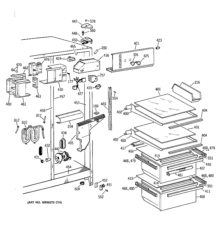 FRESH FOOD SECTION Diagram and Parts List for MSK22GRBBAD  General Electric Refrigerator