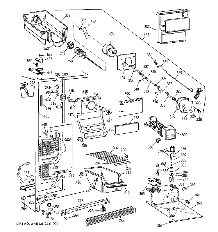 FREEZER SECTION Diagram and Parts List for MST25GRBBWW  General Electric Refrigerator