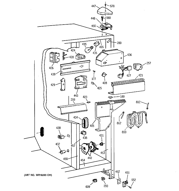FRESH FOOD SECTION Diagram and Parts List for MST25GRBBWW  General Electric Refrigerator