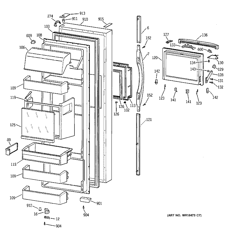 FRESH FOOD DOOR Diagram and Parts List for MSG28DHBBWW  General Electric Refrigerator