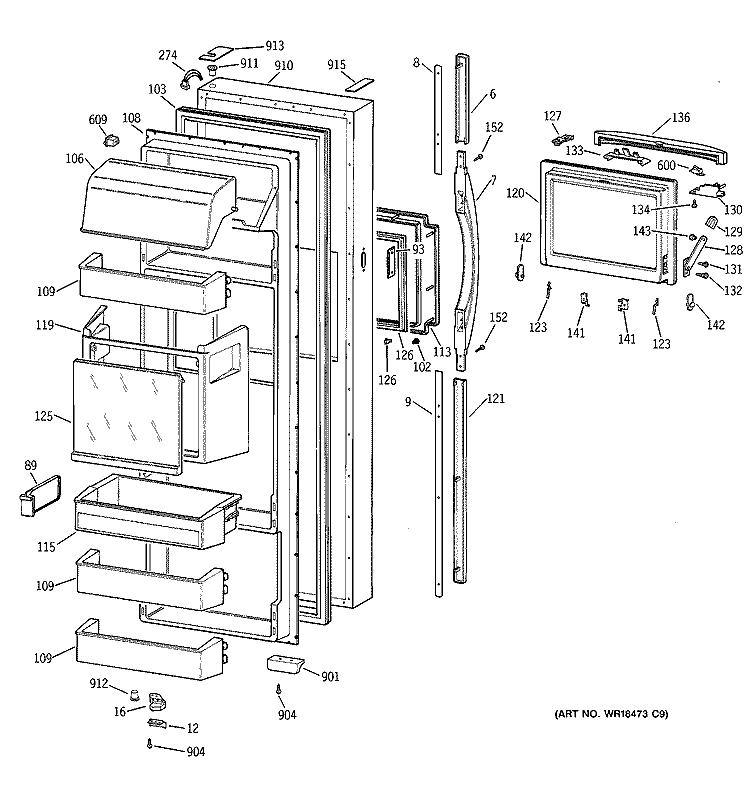 FRESH FOOD DOOR Diagram and Parts List for MSK28DHBBWW  General Electric Refrigerator