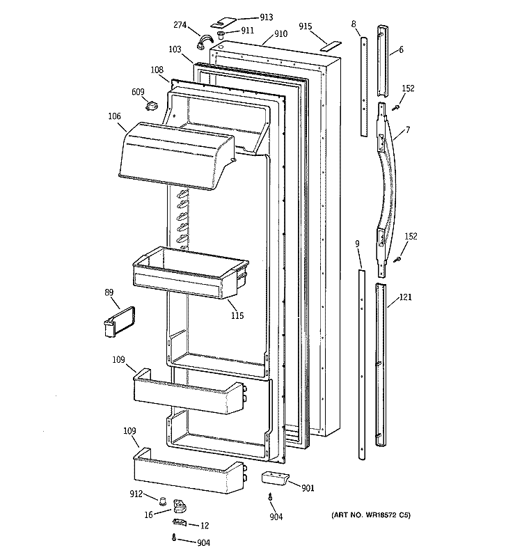 FRESH FOOD DOOR Diagram and Parts List for MSK28DRBBAA  General Electric Refrigerator