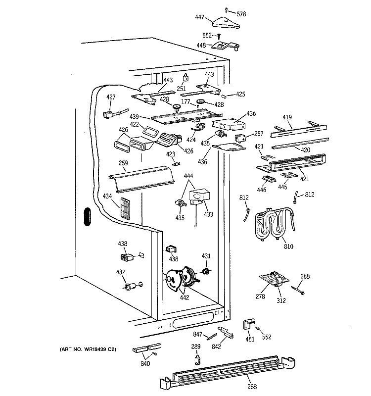 FRESH FOOD SECTION Diagram and Parts List for MSK28DRBBAA  General Electric Refrigerator