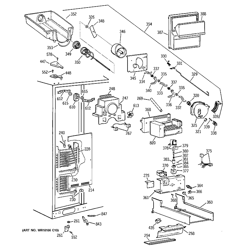 FREEZER SECTION Diagram and Parts List for MSK28PFBBAA  General Electric Refrigerator