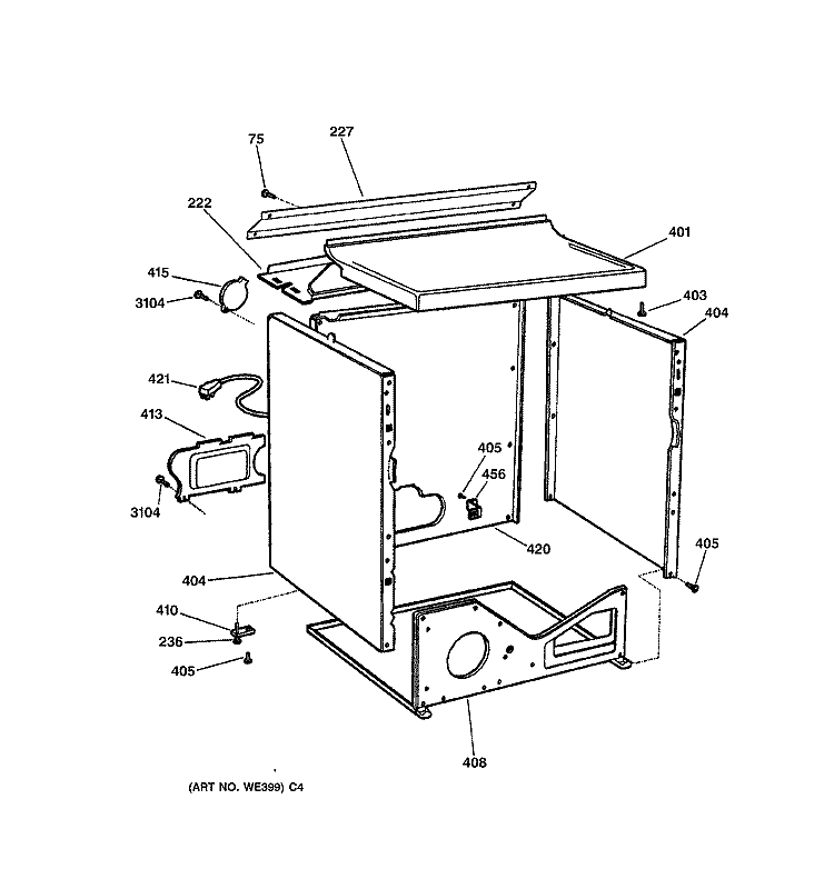 CABINET Diagram and Parts List for DPXR475GW0AA  General Electric Dryer