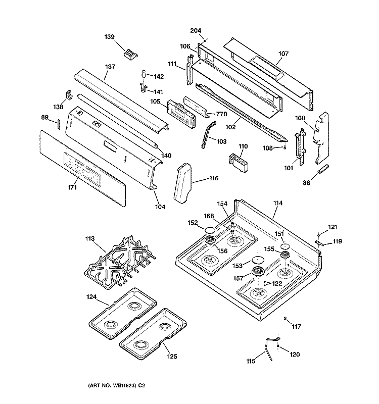 CONTROL PANEL & COOKTOP Diagram and Parts List for JGBP90MEA2BC  General Electric Range