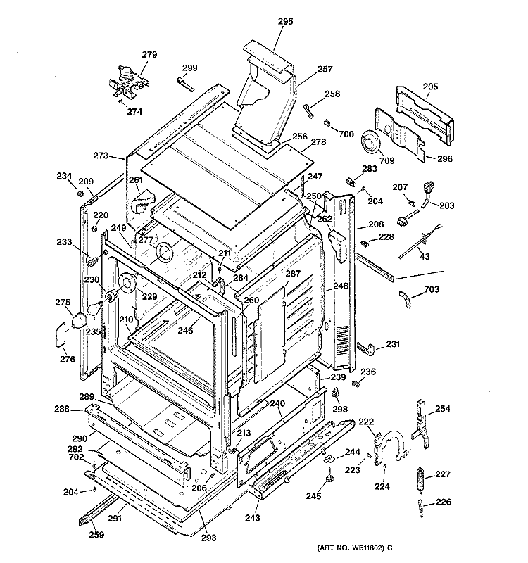 BODY PARTS Diagram and Parts List for JGBP90MEA2BC  General Electric Range