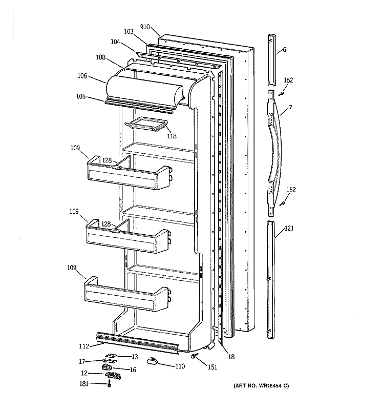 FRESH FOOD DOOR Diagram and Parts List for TFX20JABCAA  General Electric Refrigerator